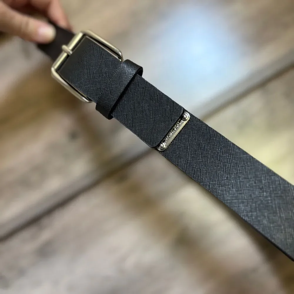 Michael Kors Black Synthetic Textured Belt Silver Buckle Men's M great preworn